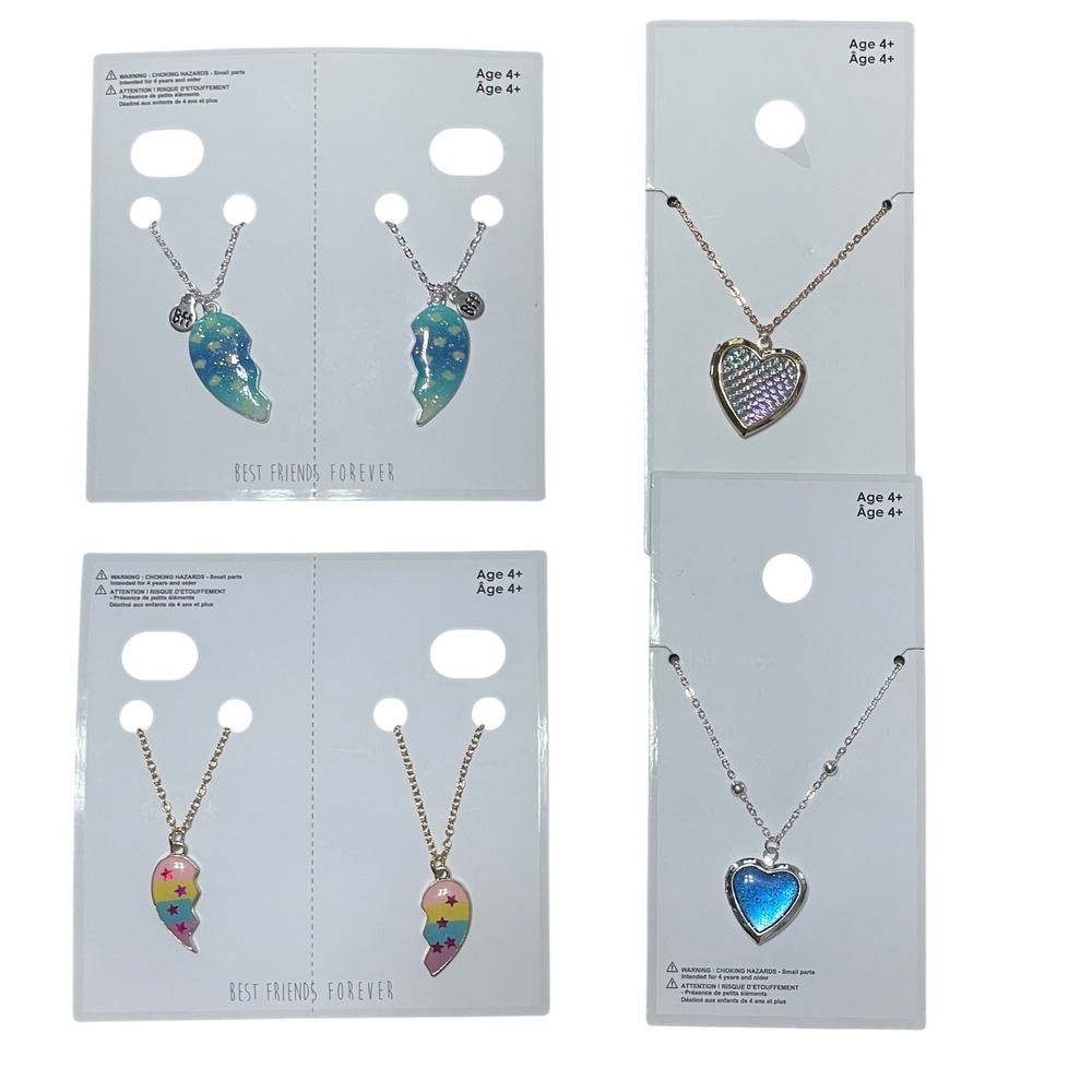 Kids Heart Necklace Bundle Lockets and Best Friends Forever Split Hearts‎ 4ct